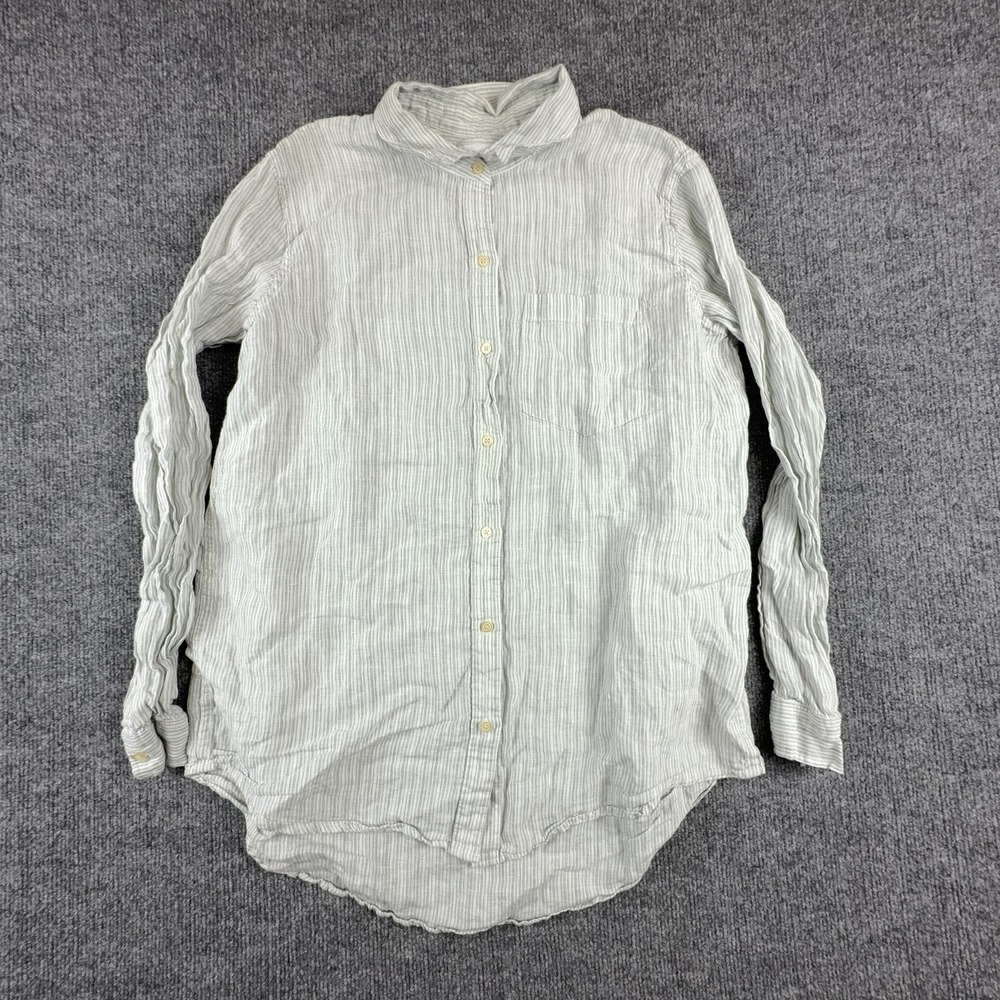 Gap Shirt Womens Medium Green Striped Boyfriend Fit Button Front Long Sleeve